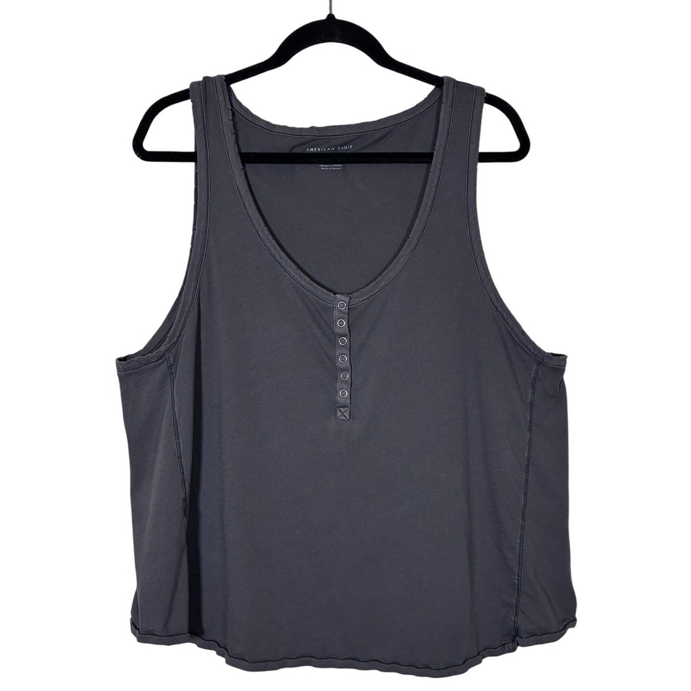 American Eagle Charcoal Grey Henley Tank Top XXL Grunge Loungewear Distressed